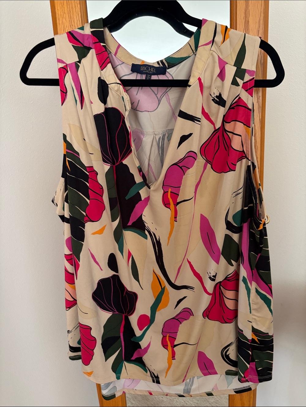 Rachel Sleeveless Floral V-Neck Top - Pink, Cream & Green